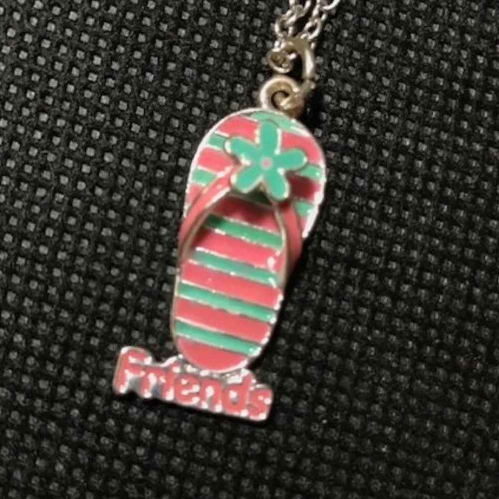 Set of 2 Justice Friends Forever Floral Stripe Beach Sandal Enamel Necklaces